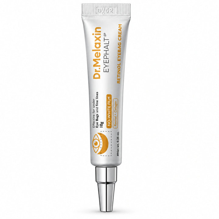 Dr. Melaxin Eyephalt Retinol Eyebag Cream – 10g in its silver tube on a white background
