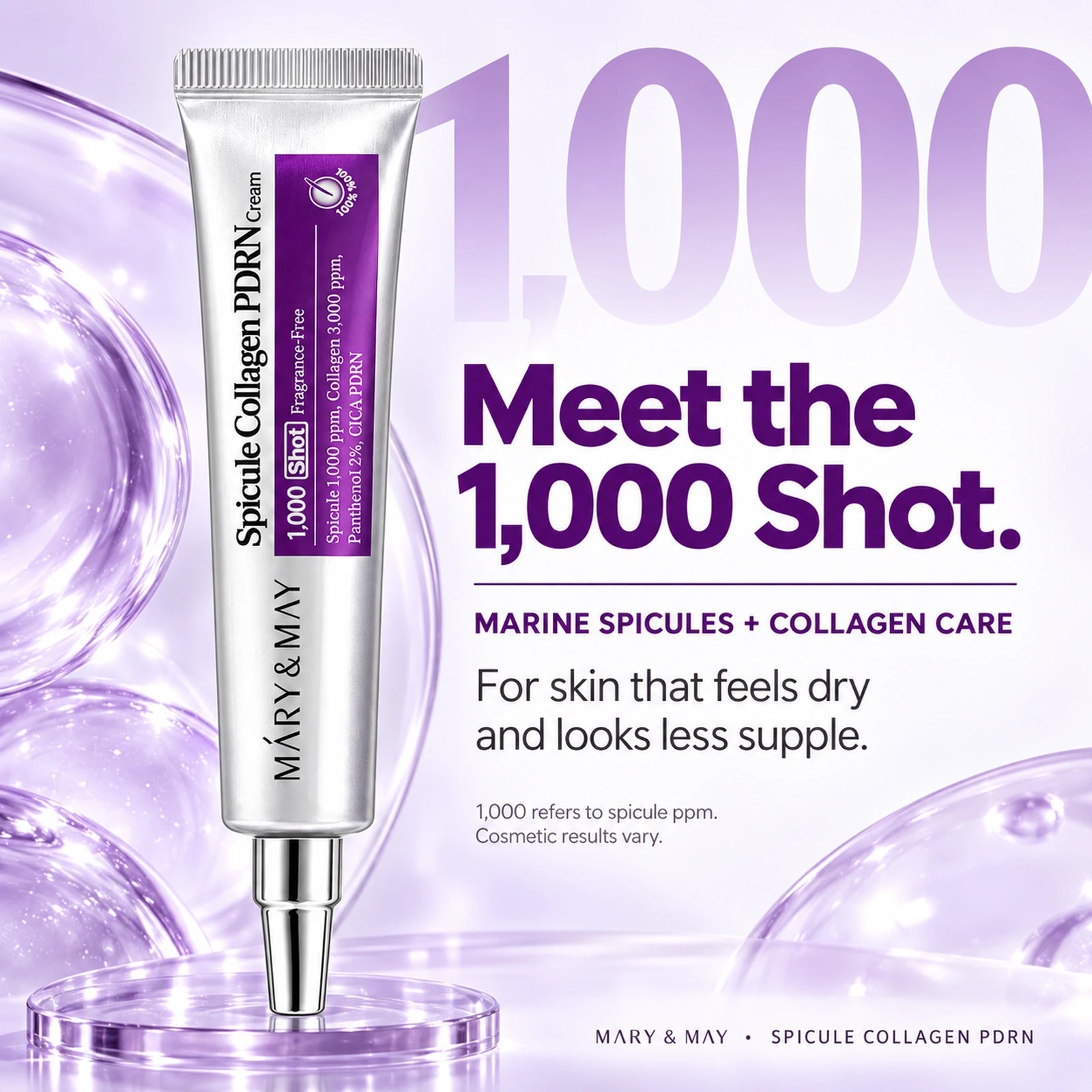 Mary & May Spicule Collagen PDRN Cream 15g — 1,000 Shot spicule and collagen formula guide