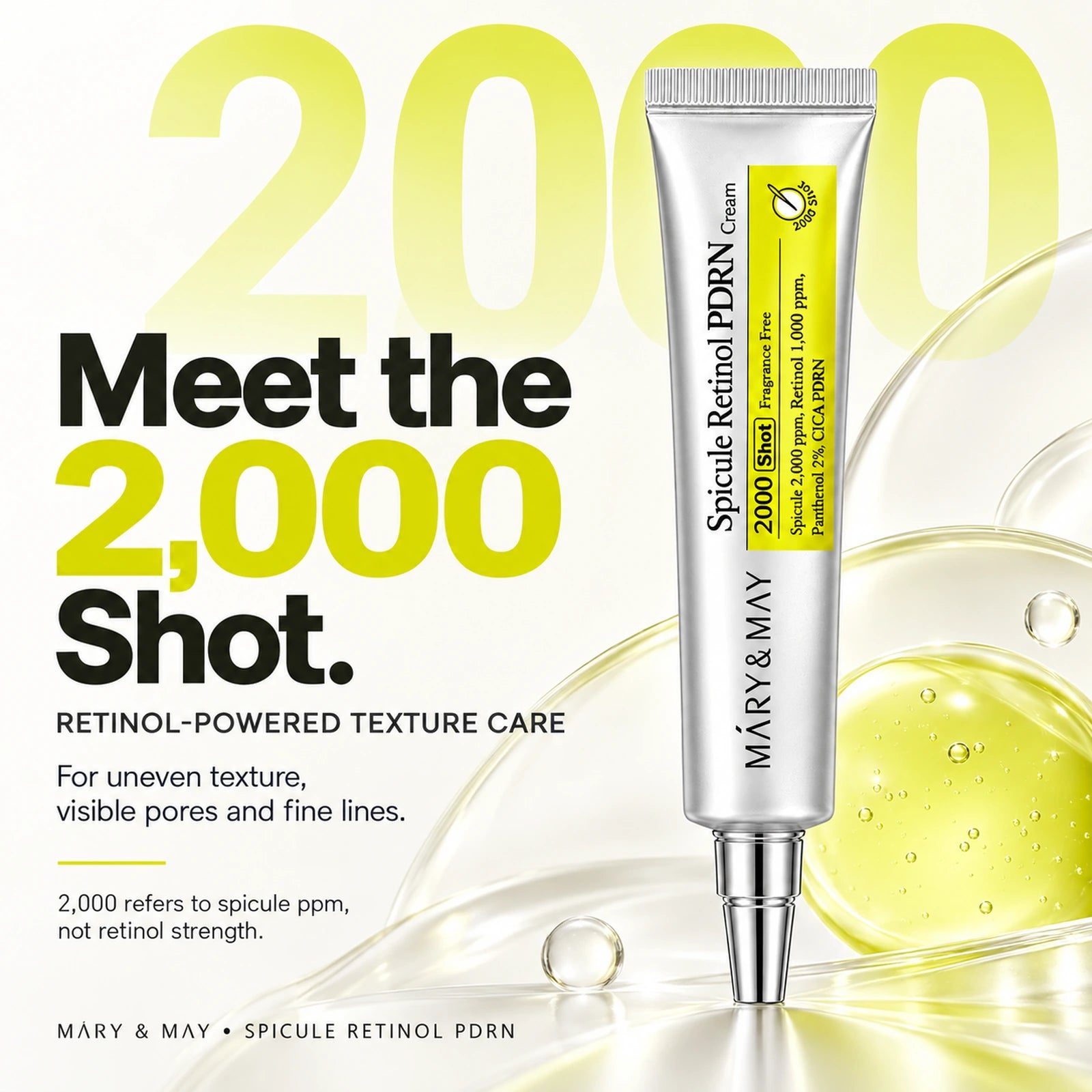 Mary & May Spicule Retinol PDRN Cream 15g — 2,000 Shot spicule formula guide, distinguished from retinol strength
