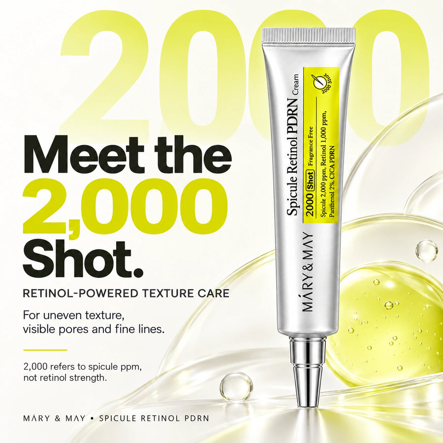 Mary & May Spicule Retinol PDRN Cream 15g — 2,000 Shot spicule formula guide, distinguished from retinol strength