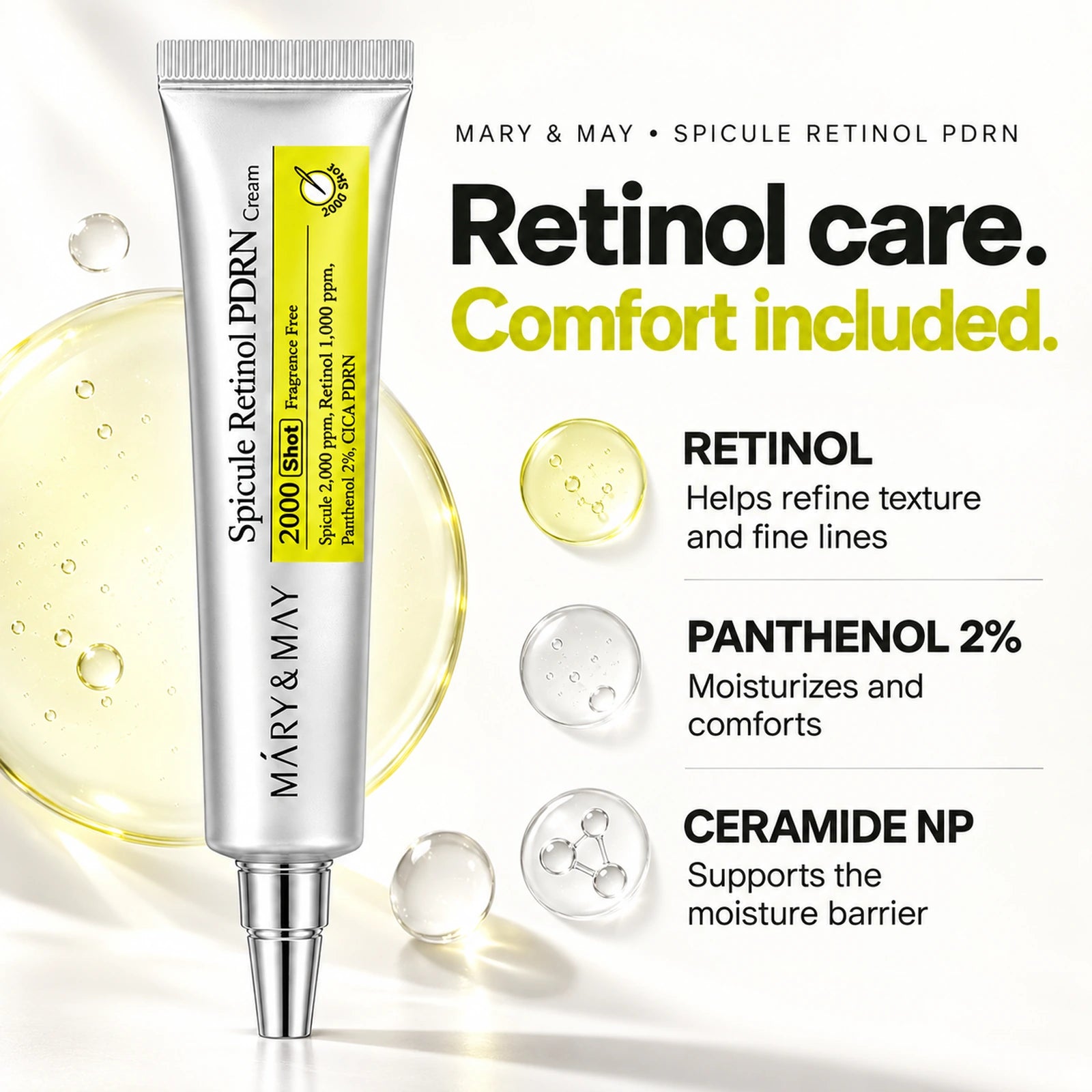 Mary & May Spicule Retinol PDRN Cream 15g — retinol, panthenol 2% and ceramide NP ingredient benefits