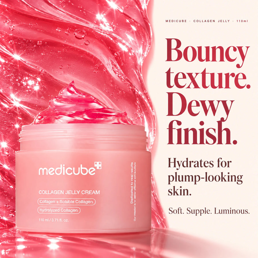 Medicube Collagen Jelly Cream 110ml: Hydrates for plump-looking skin; Leaves a fresh, luminous finish; Helps keep skin soft and supple.