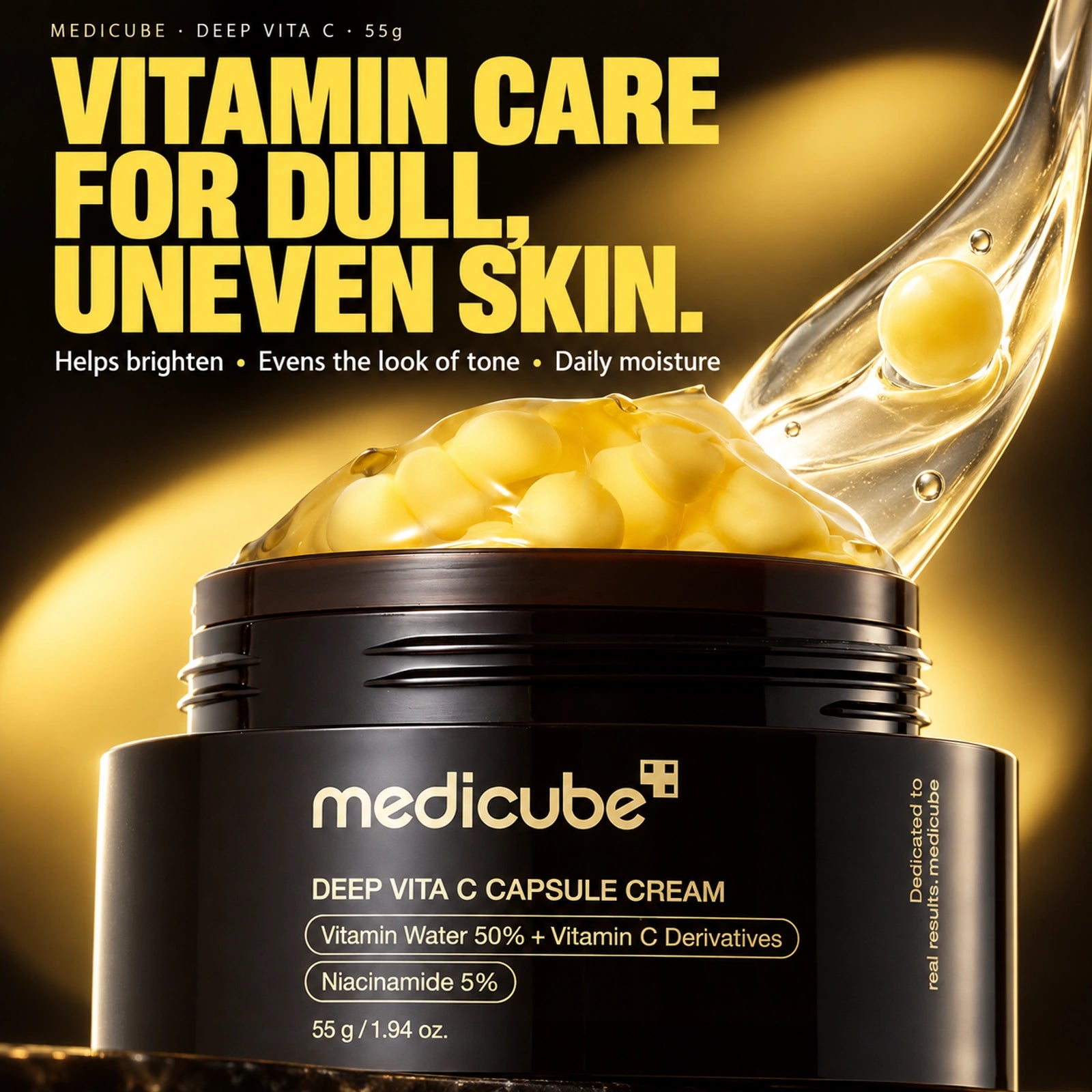 Medicube Deep Vita C Capsule Cream 55g: Helps soften the look of dark spots; Supports more even-looking tone; Hydrates for a fresh, supple finish.