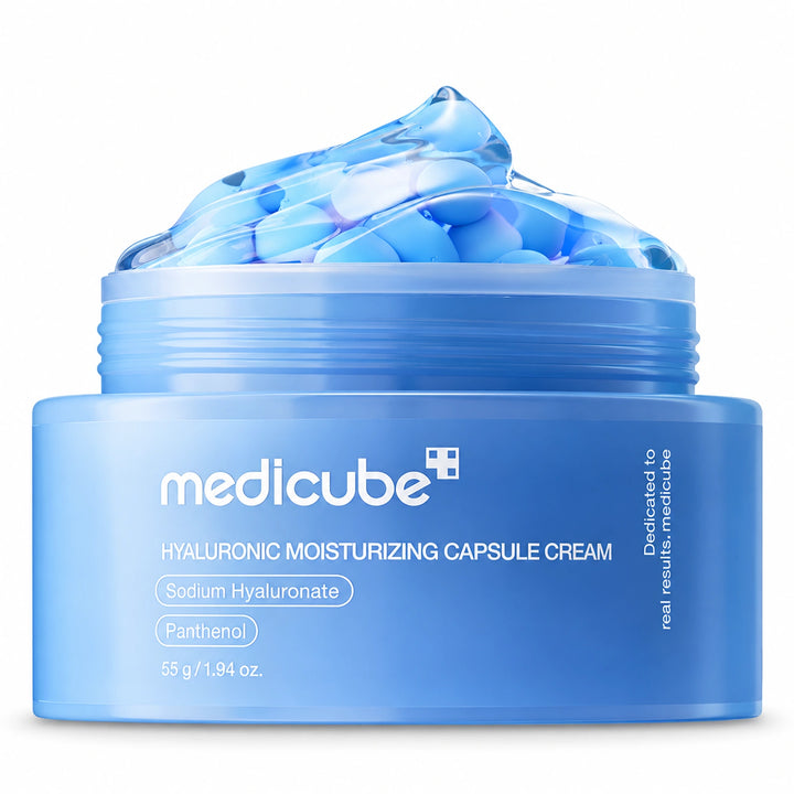 Medicube Hyaluronic Moisturizing Capsule Cream 55g jar on a white background with the matching Medicube label.
