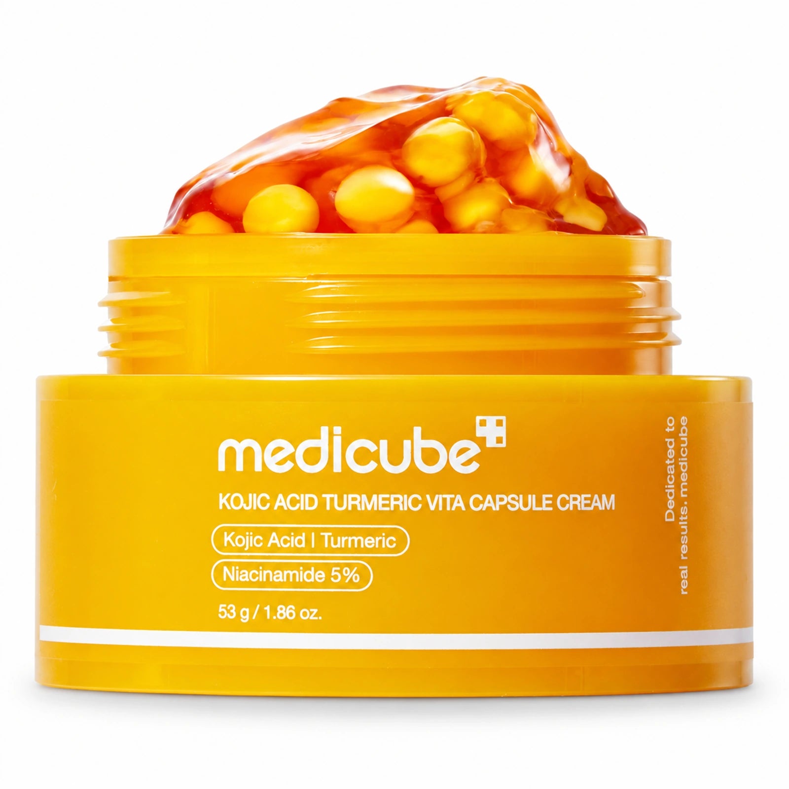 Medicube Kojic Acid Turmeric Vita Capsule Cream 53g jar on a white background with the matching Medicube label.