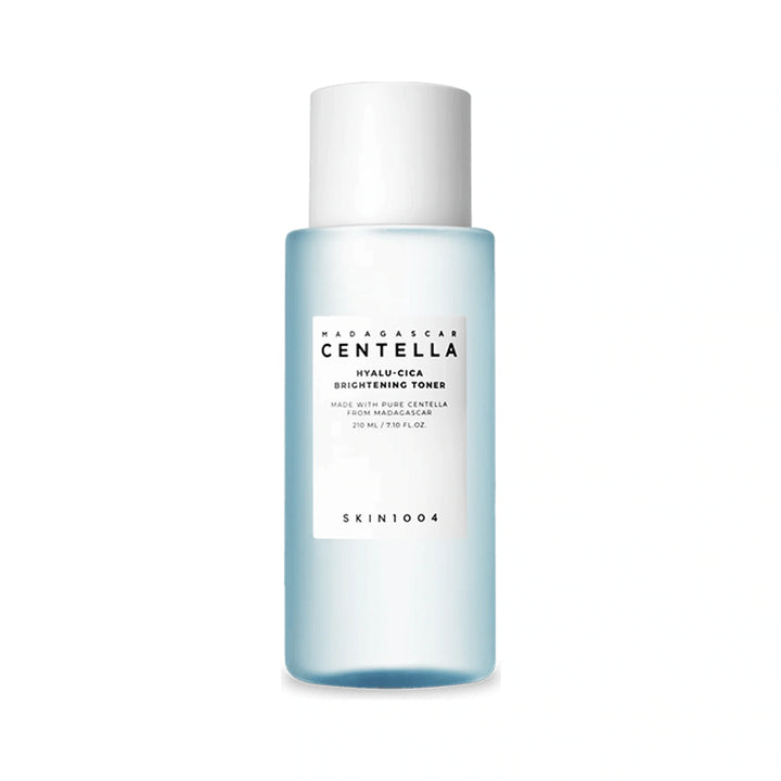SKIN1004 Madagascar Hyalu-Cica Brightening Toner, 210 ml bottle on a white background.